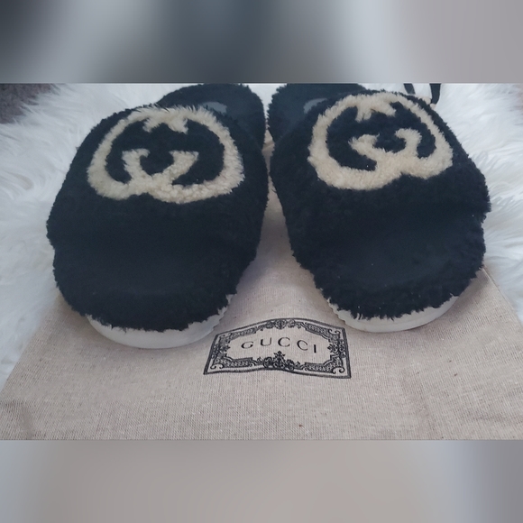 Authentic Gucci Interlocking G Eileen Teddy Shearling Slides SZ 10 - Picture 16 of 16